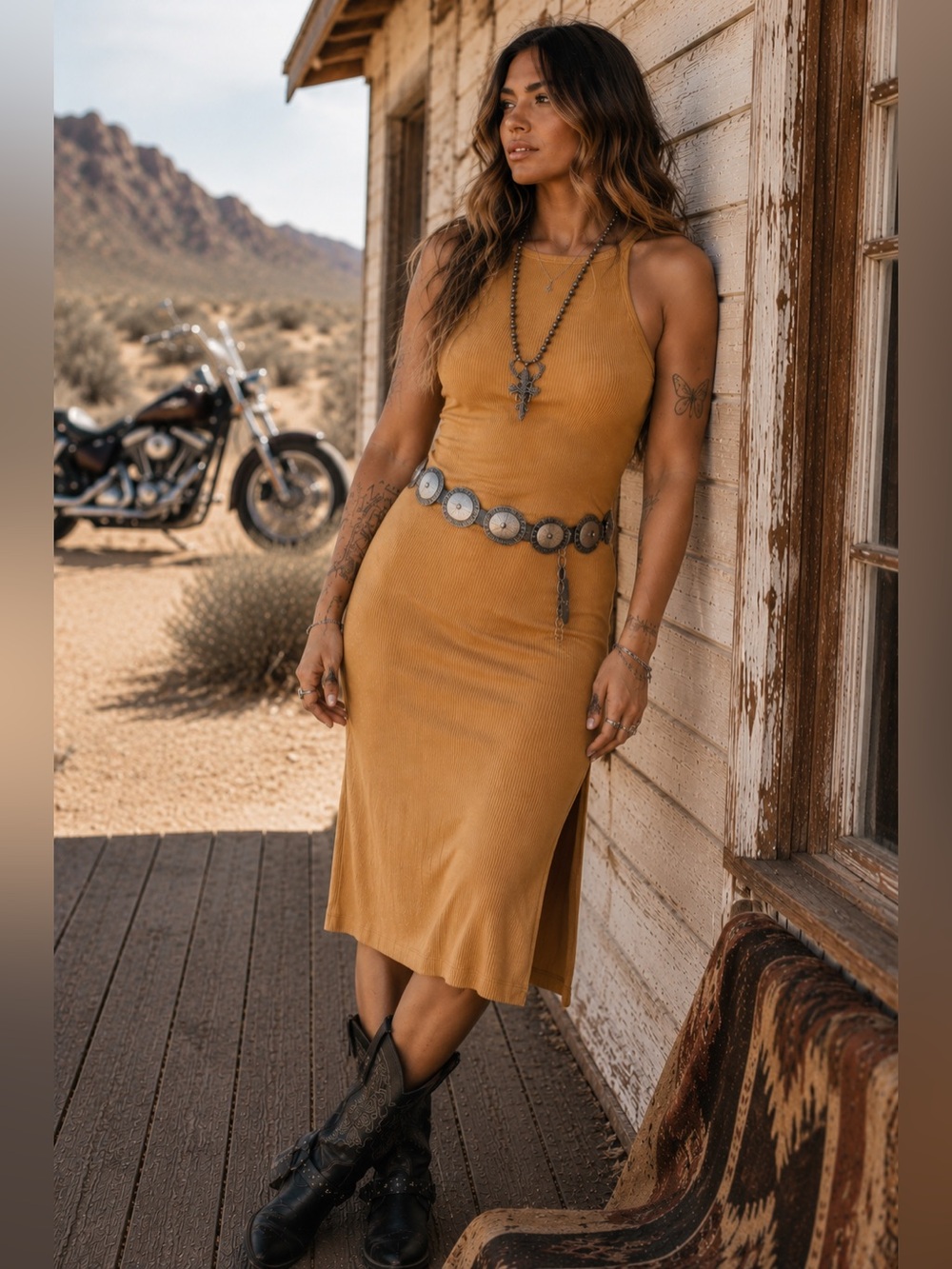 New Spell & the Gypsy Organic Cotton Stretch COSMOS RIB MIDI DRESS Turmeric L
